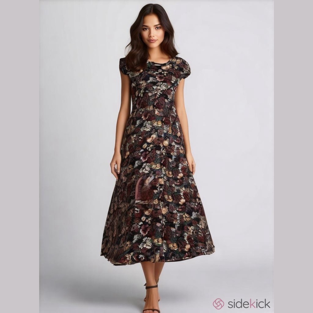 All That Jazz Floral Maxi Dress Multicolor Size 7/8 Shoulder Pads Buckle in Back